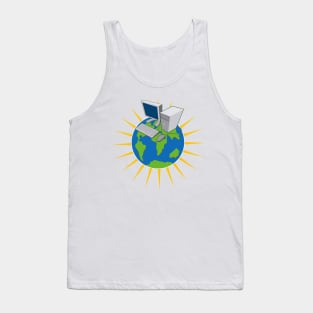 PC Computer on Top of Globe Retro Tank Top